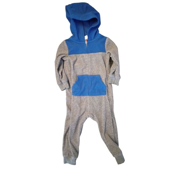 Carter's Baby Boy Blue and Gray Fleece Hooded Jumpsuit 18M - Picture 1 of 3